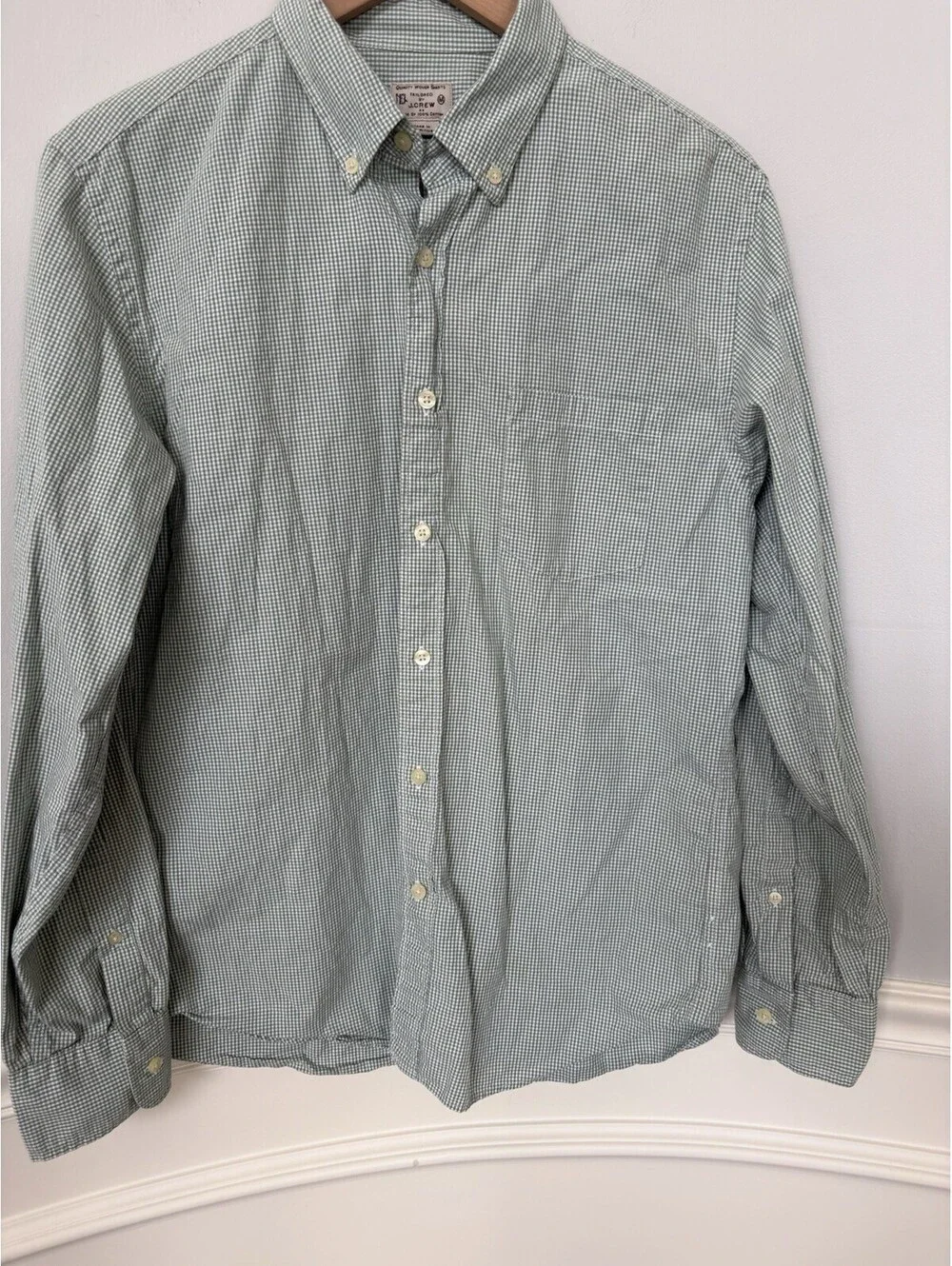 J.Crew Green/White Check Woven Cotton Button-Down Long Sleeve Shirt Men's M